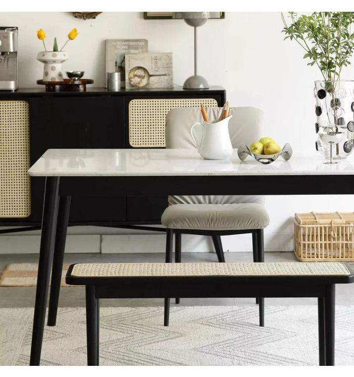 Tafy Rattan Wicker Wooden Black Dining Bench